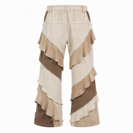 Men's Ruffle Trim Patchwork Casual Trousers