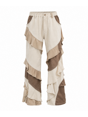 Men's Ruffle Trim Patchwork Casual Trousers