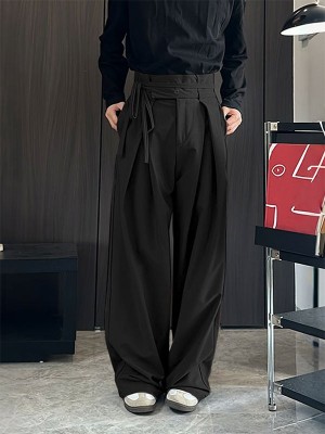 Men's Solid Tie Strap Casual Trousers