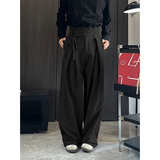 Men's Solid Tie Strap Casual Trousers
