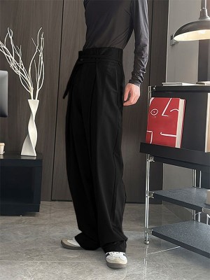 Men's Solid Tie Strap Casual Trousers