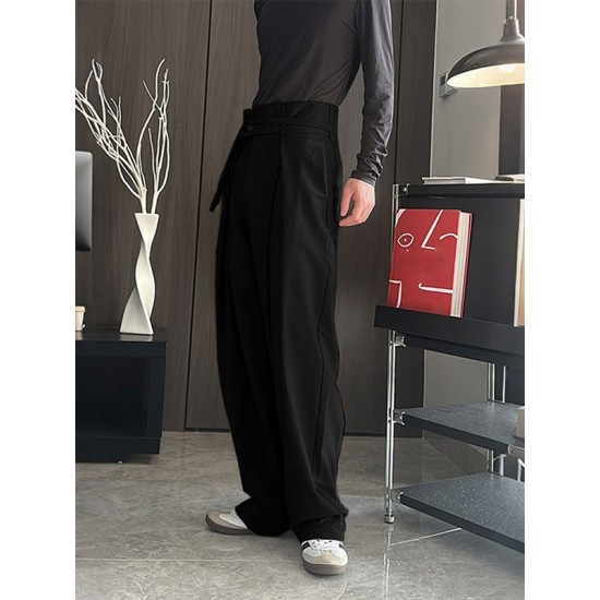 Men's Solid Tie Strap Casual Trousers
