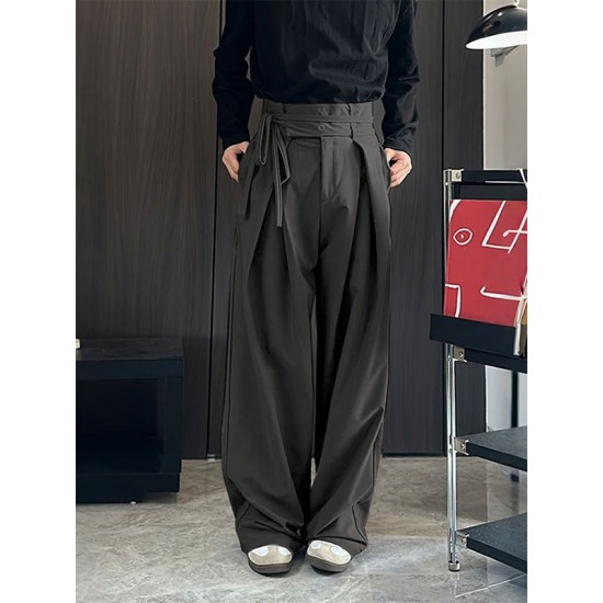 Men's Solid Tie Strap Casual Trousers