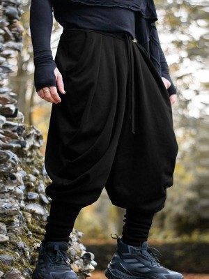 Men's Solid Pleated Loose Casual Trousers