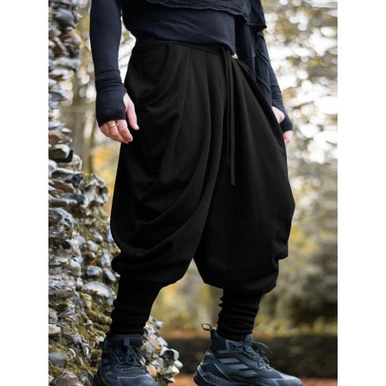 Men's Solid Pleated Loose Casual Trousers