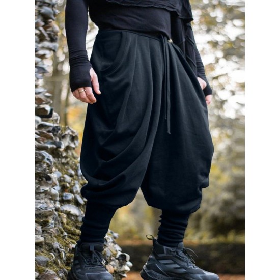 Men's Solid Pleated Loose Casual Trousers