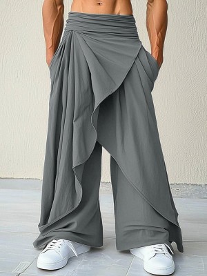 Men's Solid Ruffled Patchwork Trousers