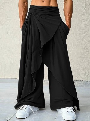Men's Solid Ruffled Patchwork Trousers