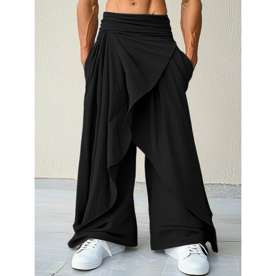 Men's Solid Ruffled Patchwork Trousers