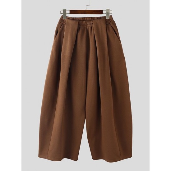 Men's Solid Color Pleated Loose Fit Wide Leg Trousers