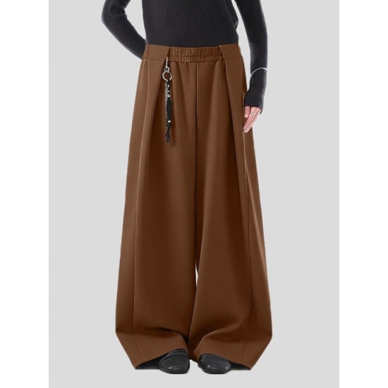 Men's Solid Color Pleated Loose Fit Wide Leg Trousers
