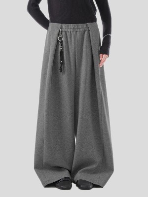 Men's Solid Color Pleated Loose Fit Wide Leg Trousers