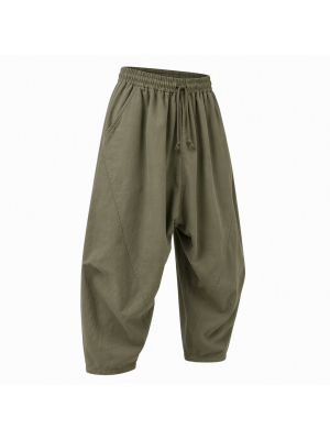 Men's Solid Color Drop Crotch Loose Fit Trousers
