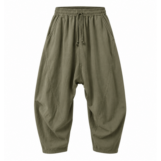 Men's Solid Color Drop Crotch Loose Fit Trousers