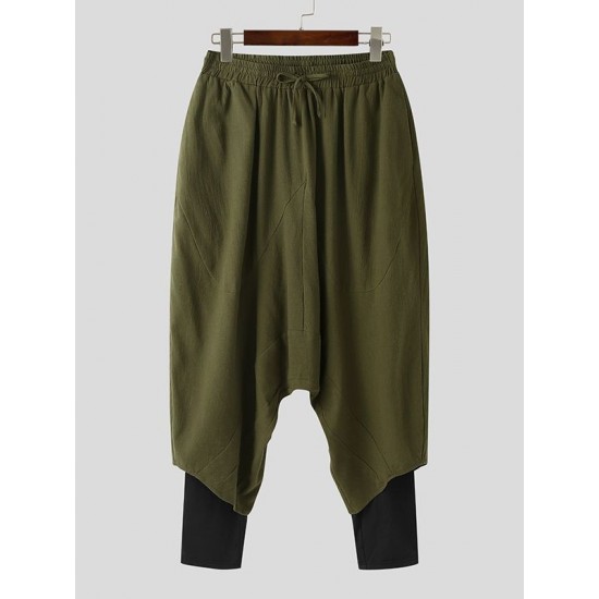 Men's Faux Two-Piece Patchwork Wide Leg Trousers