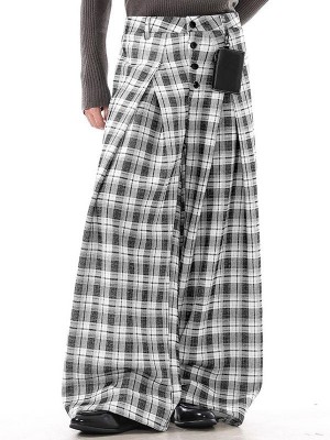 Men's Plaid Button Front Wide Leg Trousers