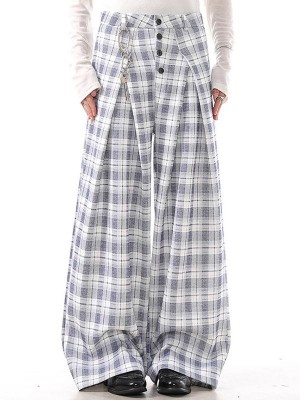 Men's Plaid Button Front Wide Leg Trousers