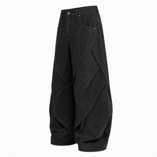 Men's Deconstructed Striped Curved Blade Trousers