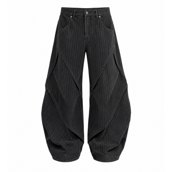 Men's Deconstructed Striped Curved Blade Trousers