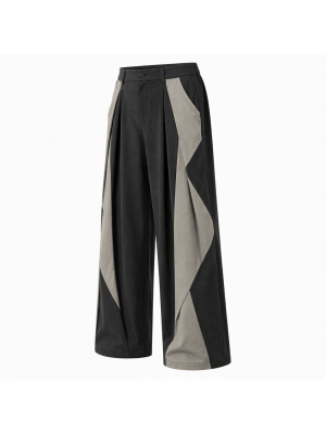 Men's Deconstructed Contrast Color Pleated Long Trousers