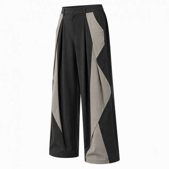 Men's Deconstructed Contrast Color Pleated Long Trousers