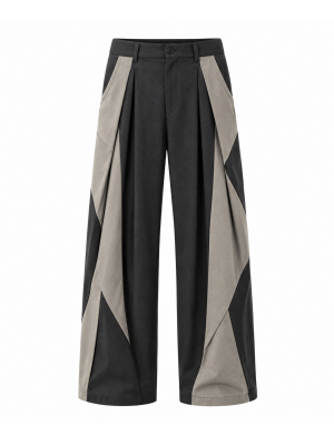 Men's Deconstructed Contrast Color Pleated Long Trousers