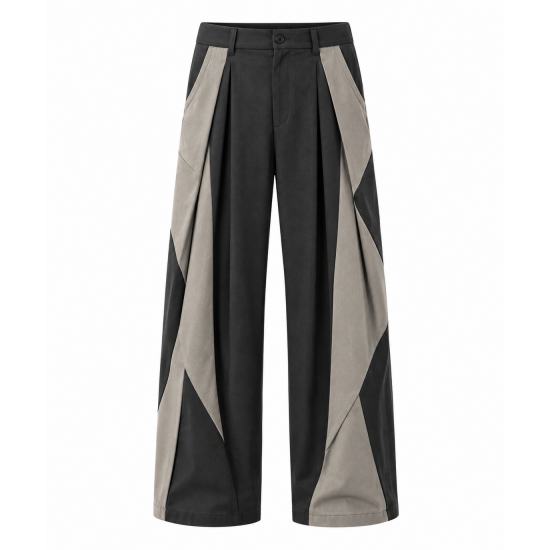 Men's Deconstructed Contrast Color Pleated Long Trousers