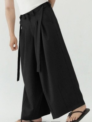 Men's Solid Color Ribbon Casual Long Trousers