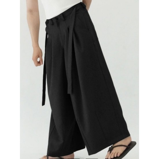 Men's Solid Color Ribbon Casual Long Trousers