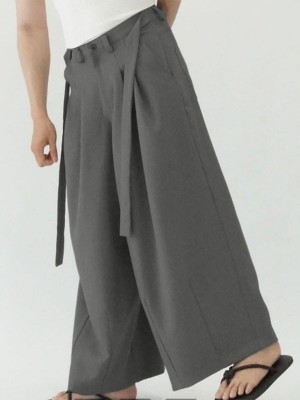 Men's Solid Color Ribbon Casual Long Trousers