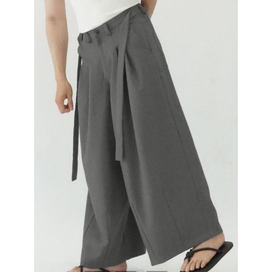 Men's Solid Color Ribbon Casual Long Trousers