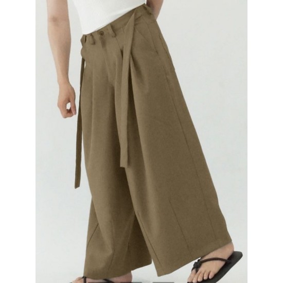Men's Solid Color Ribbon Casual Long Trousers