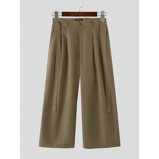 Men's Solid Color Ribbon Casual Long Trousers