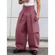 Men's Panel Patchwork Frog Button Wide Leg High Waist Trousers