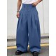 Men's Solid Color Frog Button Design Loose Long Trousers