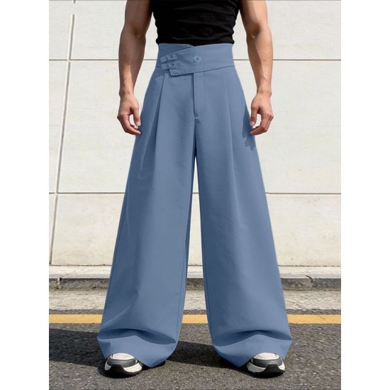 Men's Solid Color Diagonal Waist Casual Trousers