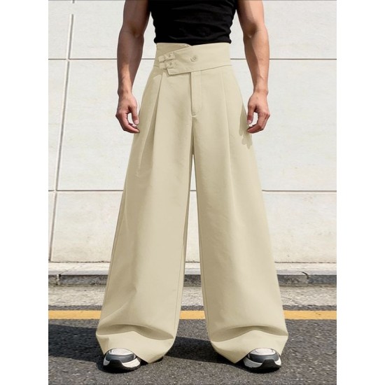 Men's Solid Color Diagonal Waist Casual Trousers