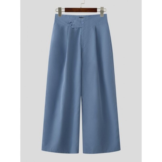 Men's Solid Color Diagonal Waist Casual Trousers