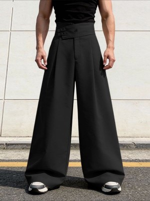 Men's Solid Color Diagonal Waist Casual Trousers