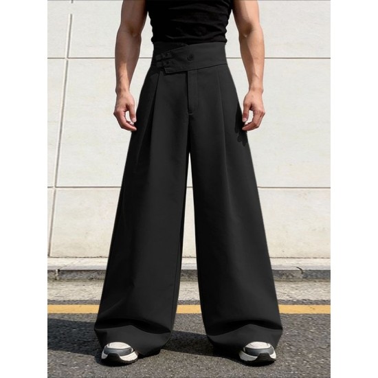 Men's Solid Color Diagonal Waist Casual Trousers