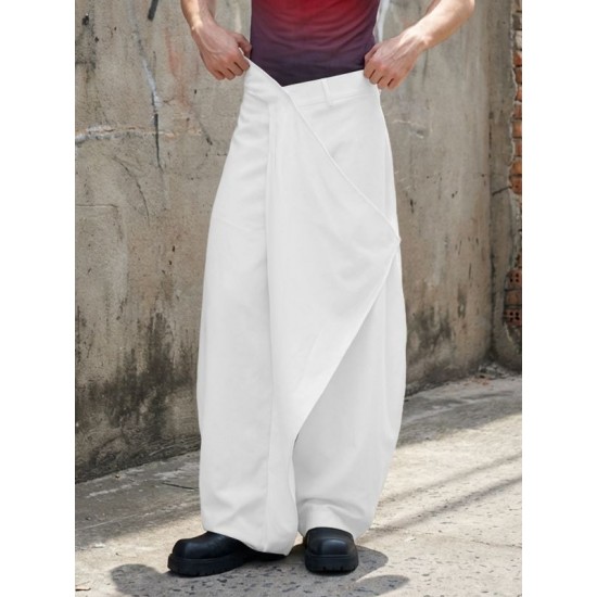 Men's Asymmetric Wrap Front Wide Leg Trousers