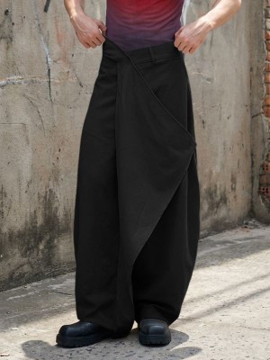 Men's Asymmetric Wrap Front Wide Leg Trousers