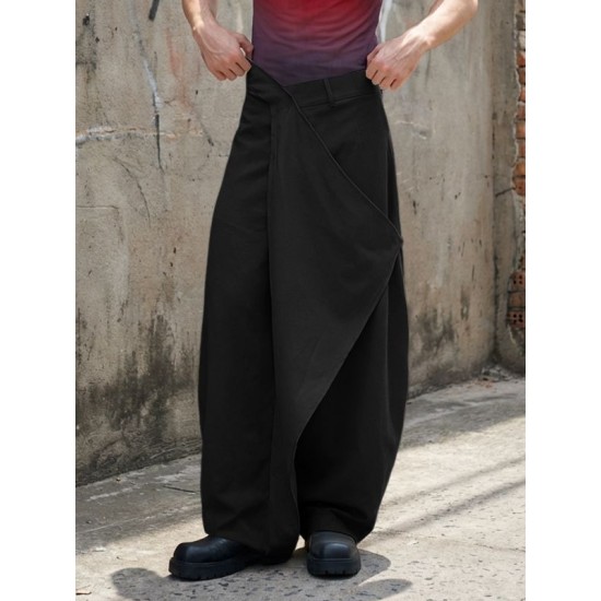 Men's Asymmetric Wrap Front Wide Leg Trousers