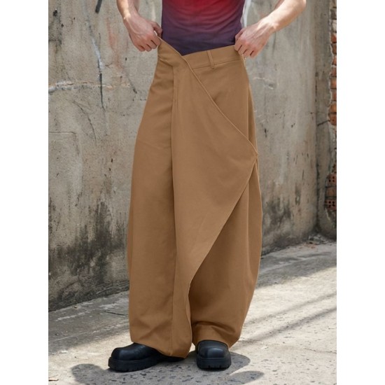 Men's Asymmetric Wrap Front Wide Leg Trousers