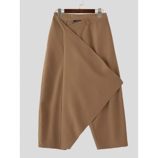 Men's Asymmetric Wrap Front Wide Leg Trousers