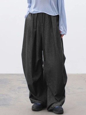 Men's Solid Color Tie Waist Casual Trousers
