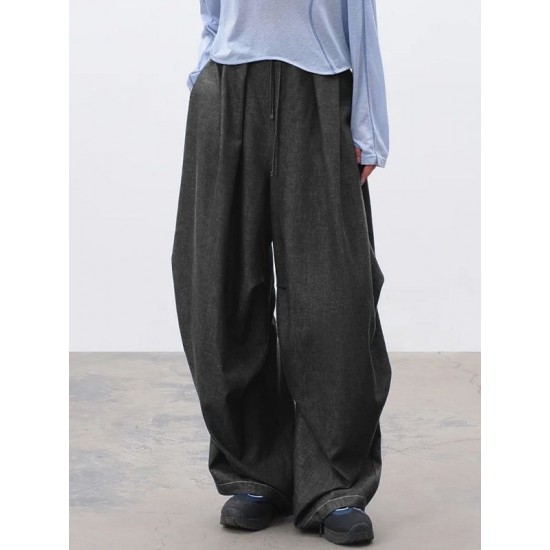 Men's Solid Color Tie Waist Casual Trousers