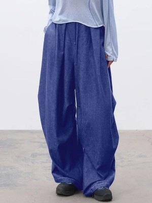 Men's Solid Color Tie Waist Casual Trousers
