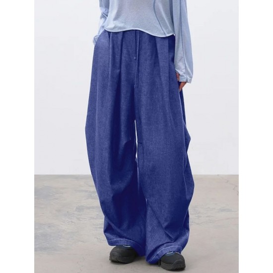 Men's Solid Color Tie Waist Casual Trousers
