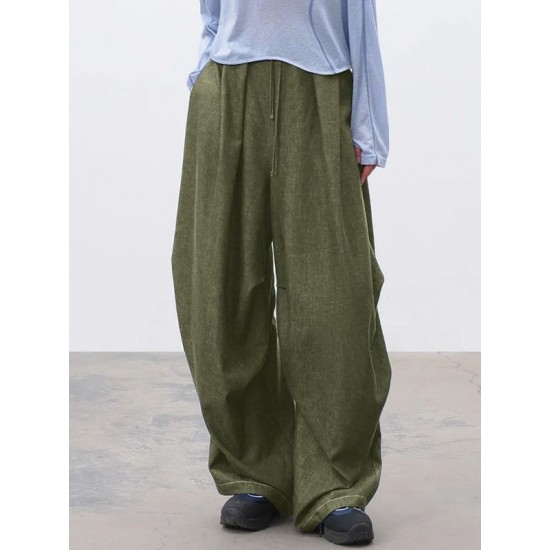 Men's Solid Color Tie Waist Casual Trousers